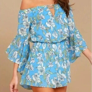 Lulu's Blue Floral Off the Shoulder Romper